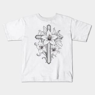 Resurrection Blooms - Christian Cross with Flower Kids T-Shirt